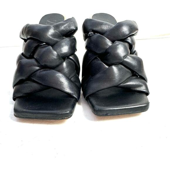 Zara Black Padded Woven Braided Faux Leather High Heels Size EU 37 US 6.5 - Picture 2 of 9